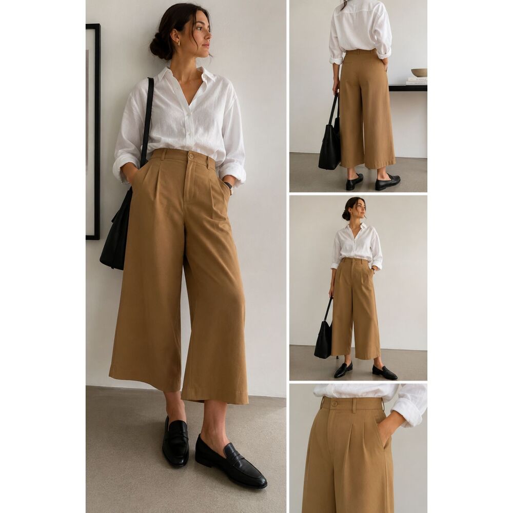 Zara Camel High Rise Wide Leg Culotte Pants Size Medium Quiet Luxurym